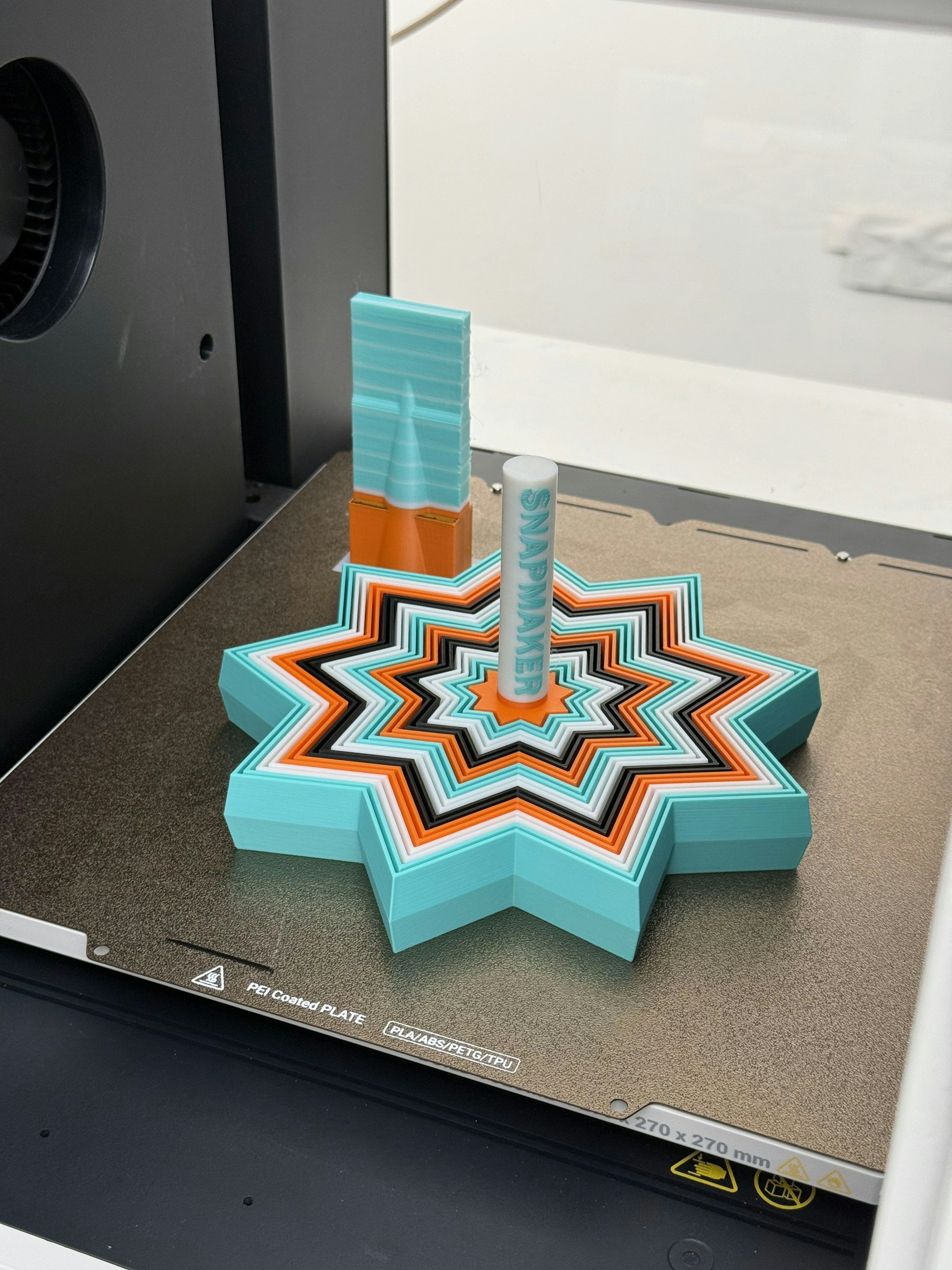 Multicolor PLA 3D printed test object with clean layer detail